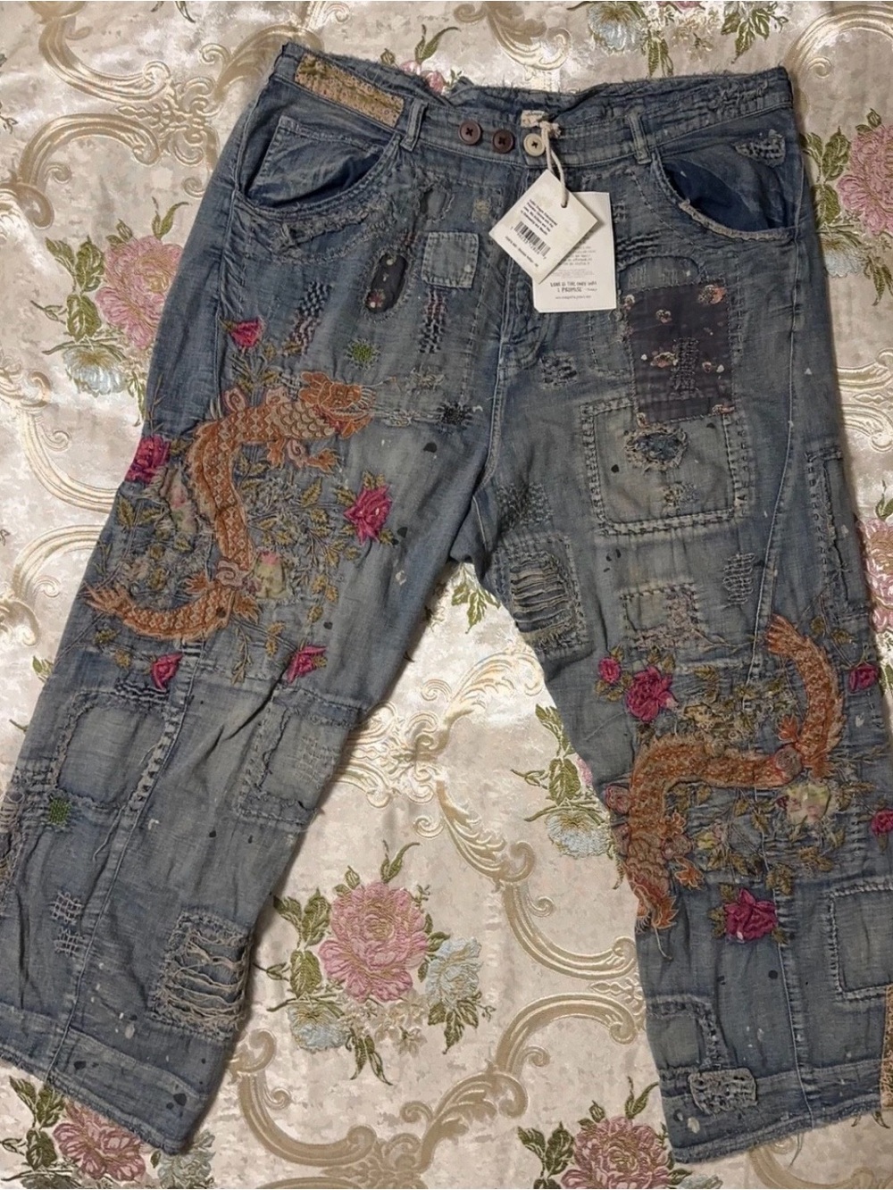 Magnolia Pearl Dragon Embroidered Provision Denims 660 - Washed Indigo- NWT-